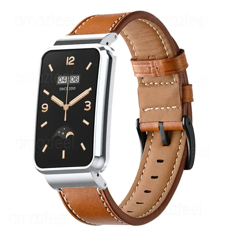 Leather Strap For Mi Band 7 Pro Smart Band Accessories Bracelets + Metal Cover For xiaomi band 7 pro Watchband Protective Case