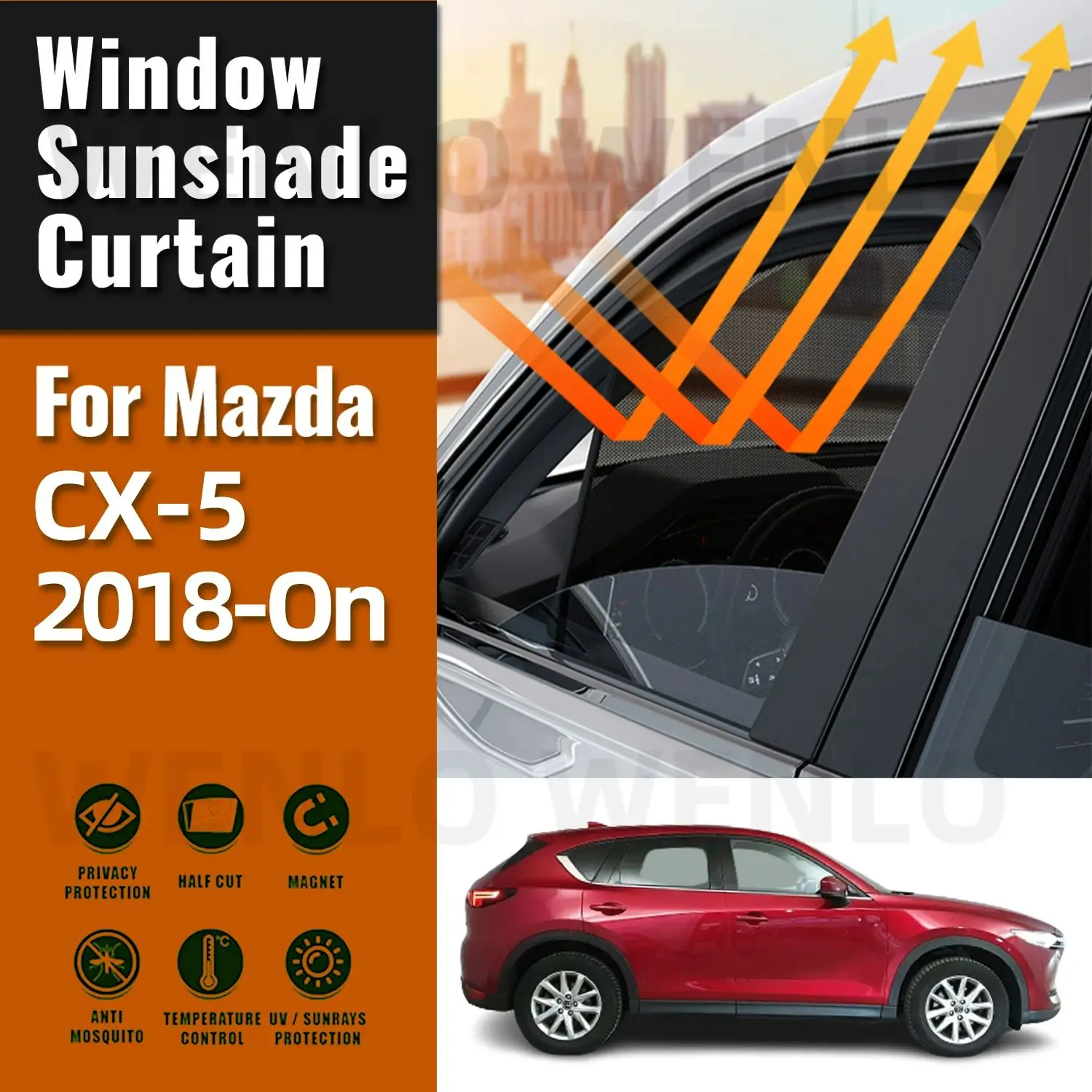 For Mazda CX-5 2018 2019 2020 2021 2022 2023 2024 Magnetic Car Sunshade Front Windshield Mesh Curtain Rear Side Window Sun Shade