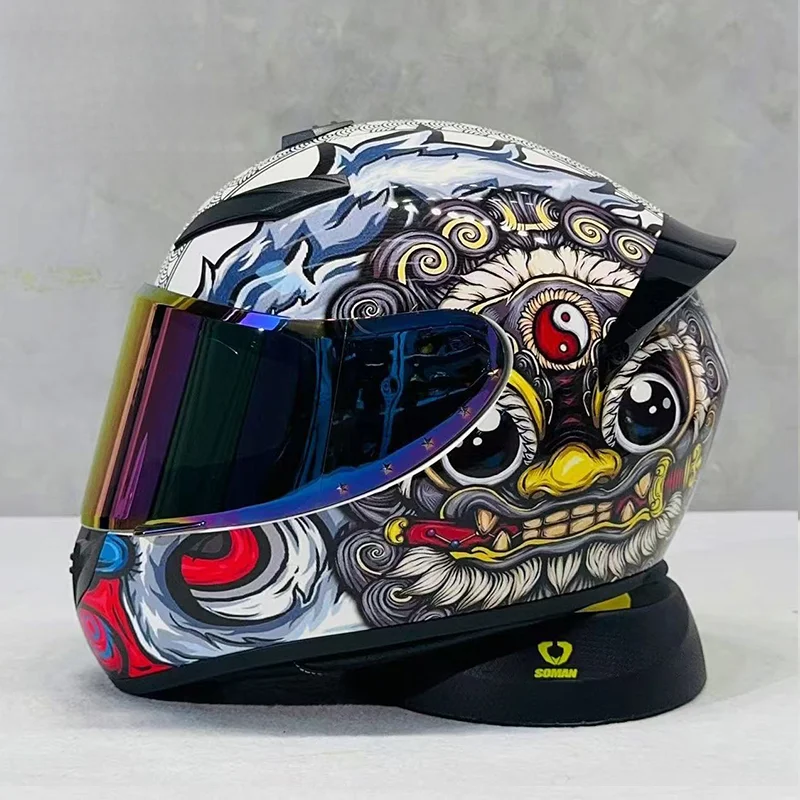 

Featured White Lion Pattern Full Face Motorcycle Helmet DOT ECE Certified with Colorful Visor for Men Women Street Bike Riding