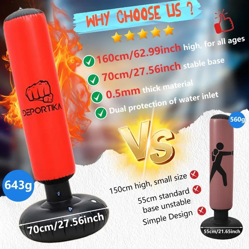 

Inflatable Boxing Post, 63 Inch Stable Inflatable Boxing Bag, Vertical Sandbag Toy, Thickened Boxing Post
