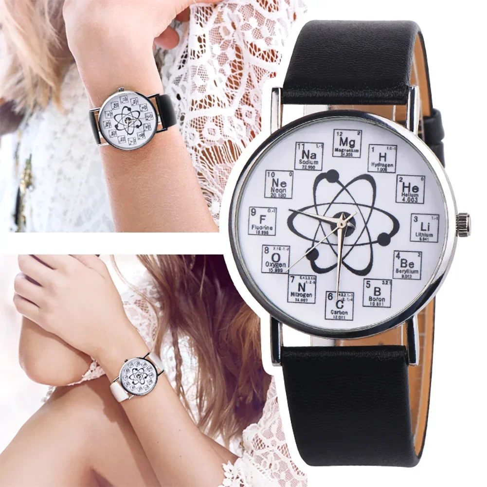 

Ladies Watches Creative Design Chemical Element Markers Molecule Pattern Watches Leather Band Quartz Wristwatch Watch Women