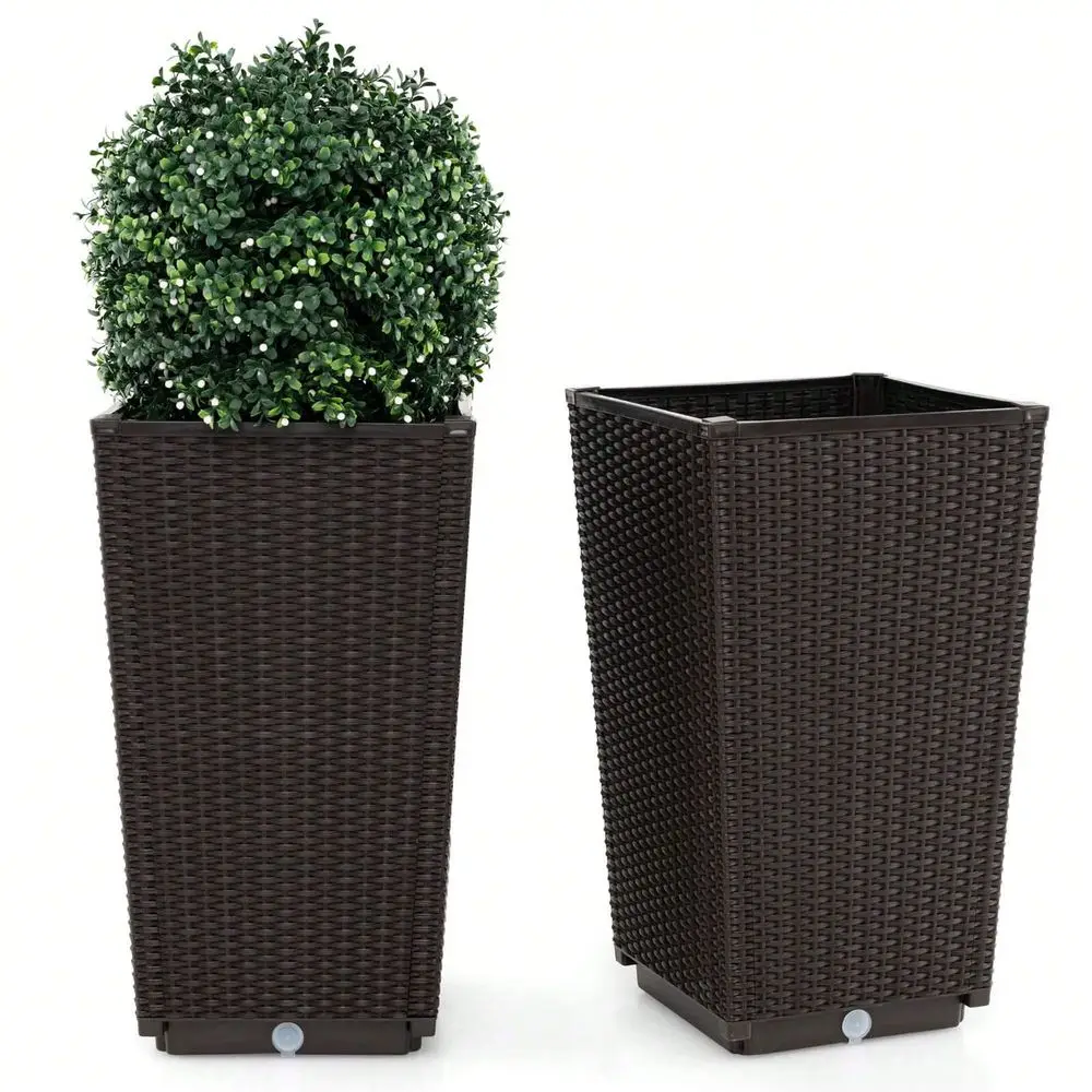 

23 Tall Planters Set Of 2 Rattan Wicker Plant Pot SelfWatering Tree Pot Black Brown