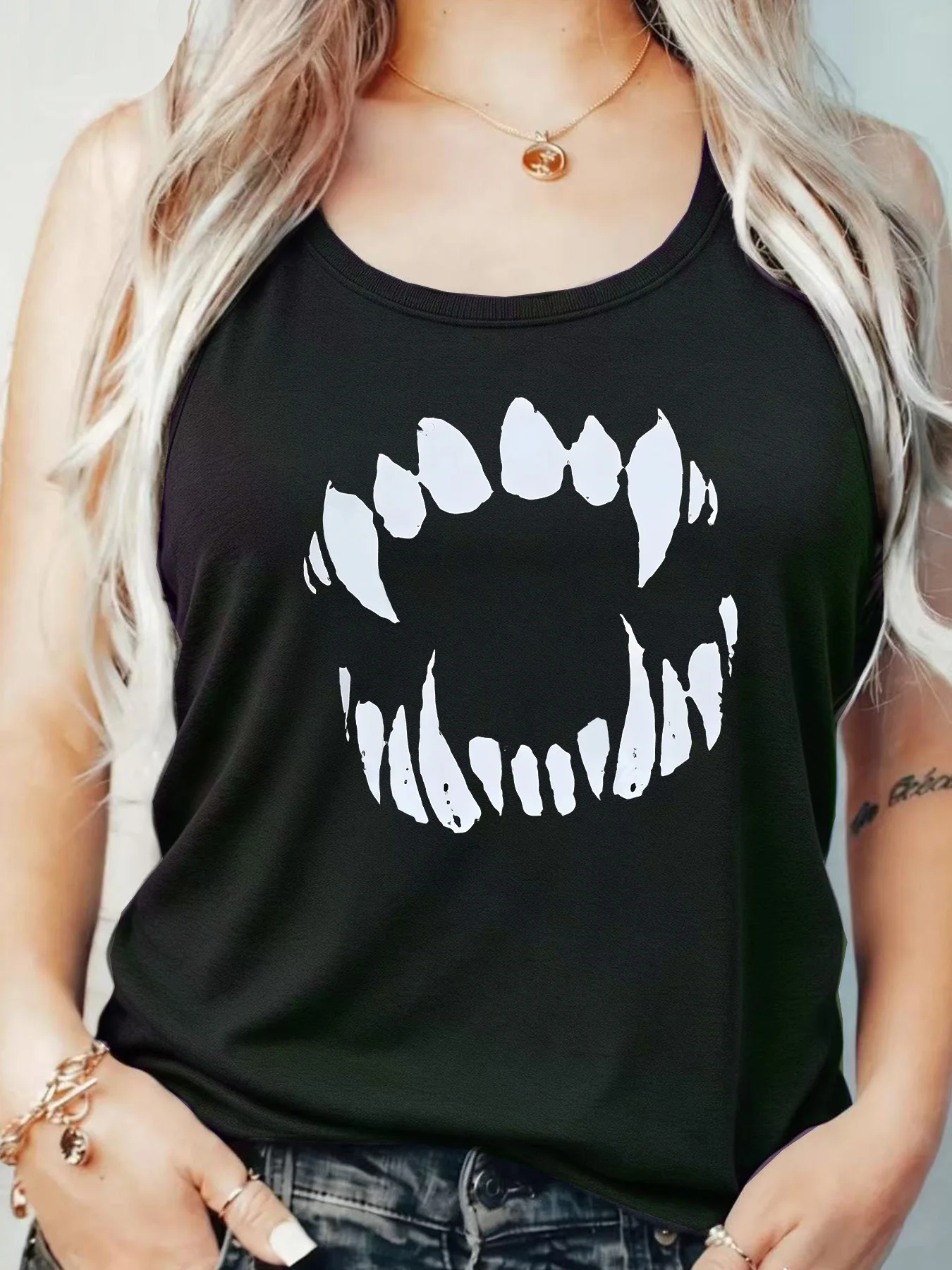

Loose Fit Printed Pocket T-Shirt for Women with Ribbed Collar round Neck 1-8XL plus Size Comfortable Casual Vest