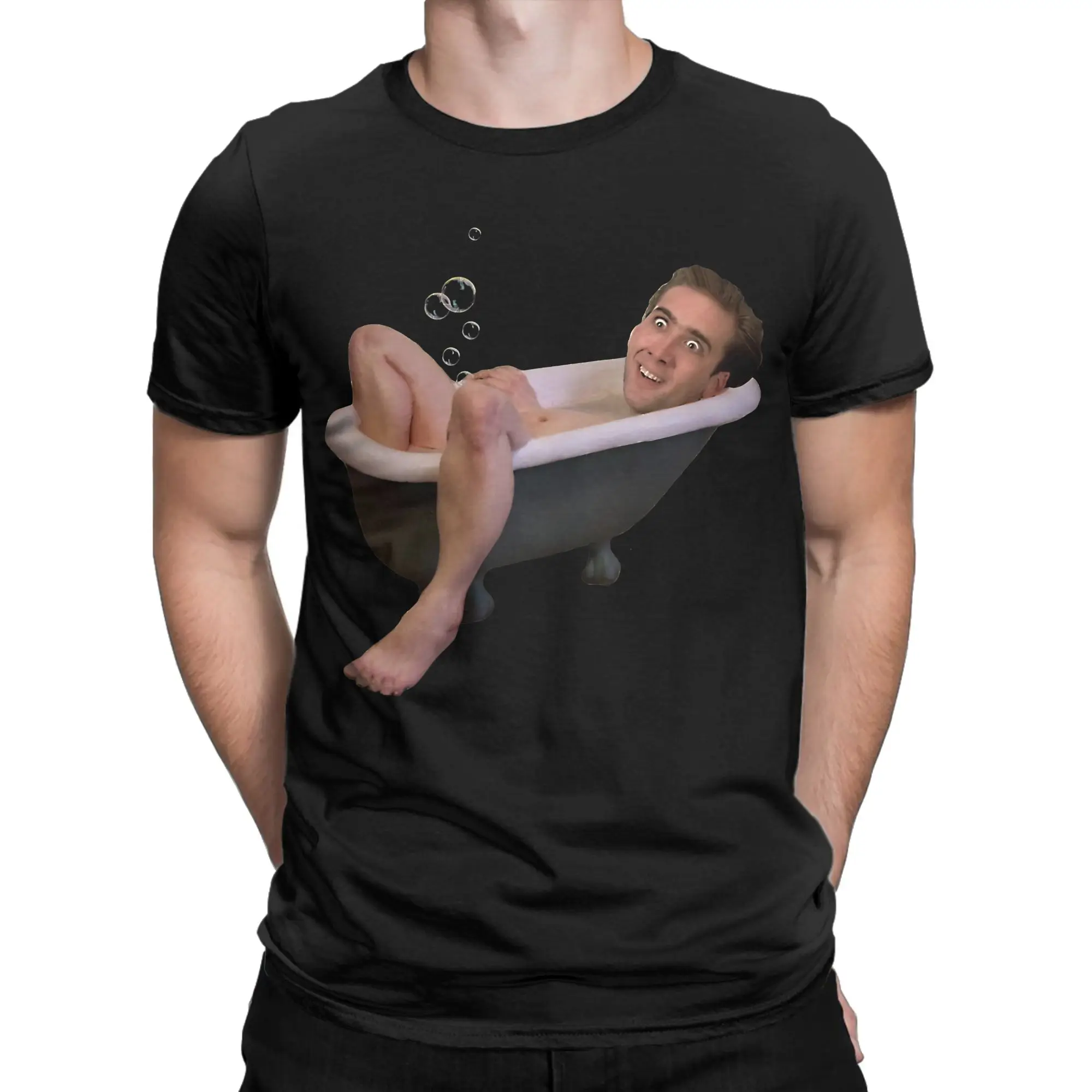 Nicholas Cage Taking a Bath T Shirt for Men Women 100% Cotton Cool T-Shirts Round Neck  Tees Short Sleeve Clothes Printing