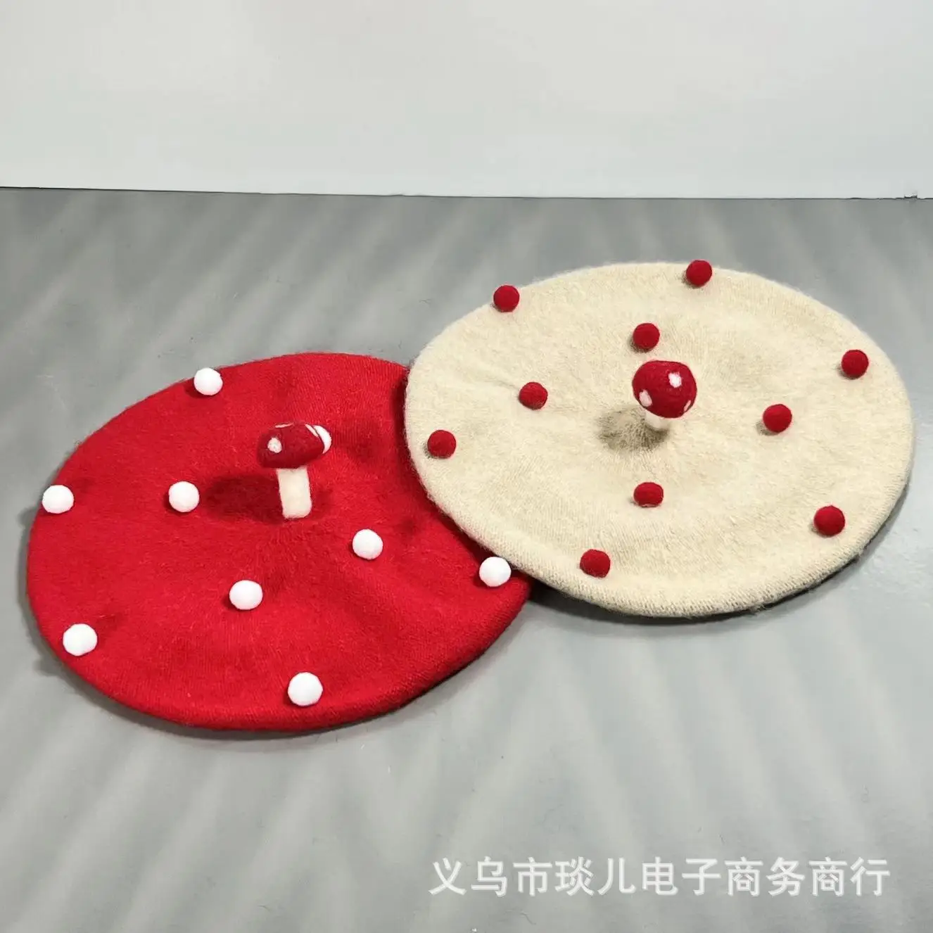 Parent Child Cute Mushroom Dotted Girl Painter Pumpkin Hat Artistic Style Wool Knit Beret Small Fresh Bud Hat Luxury Hat 4m816