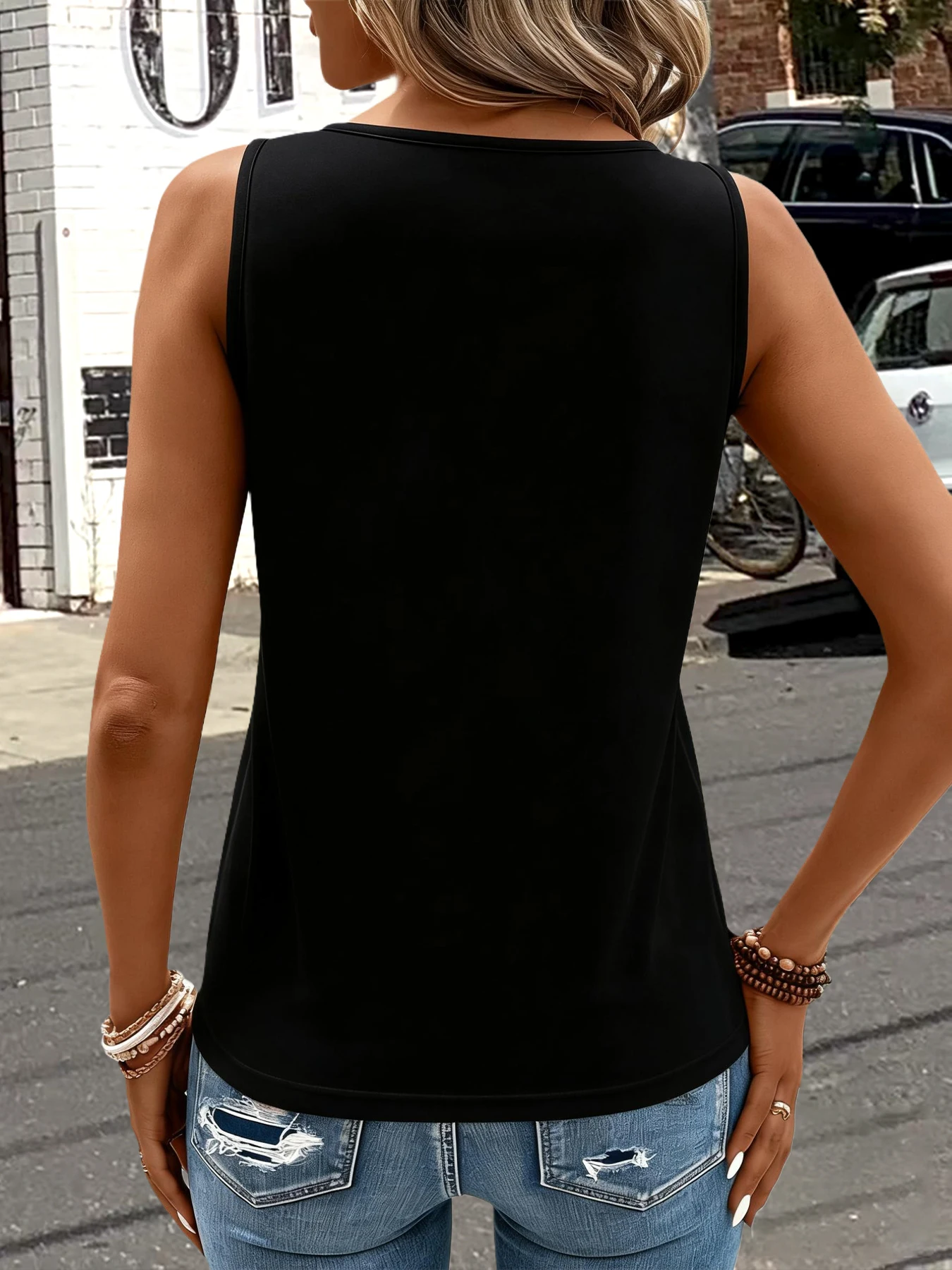 2026 Summer New Western Style Hollow-out Ring Design Casual Versatile Black Sleeveless Tank Top