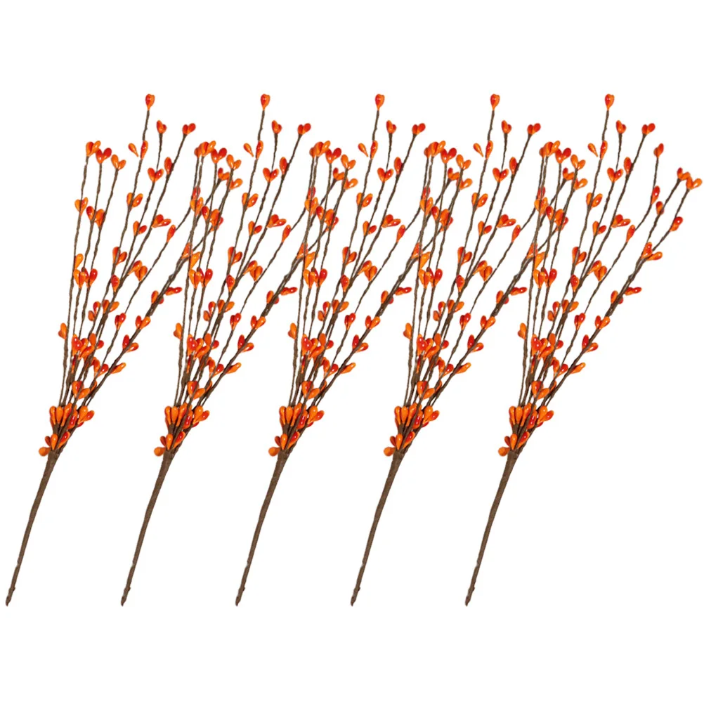 

5pcs Artificial Stems Fake Orange Branches Christmas Wreath Decor Flower Arrangement Xmas Tree Decoration Vase Centerpiece
