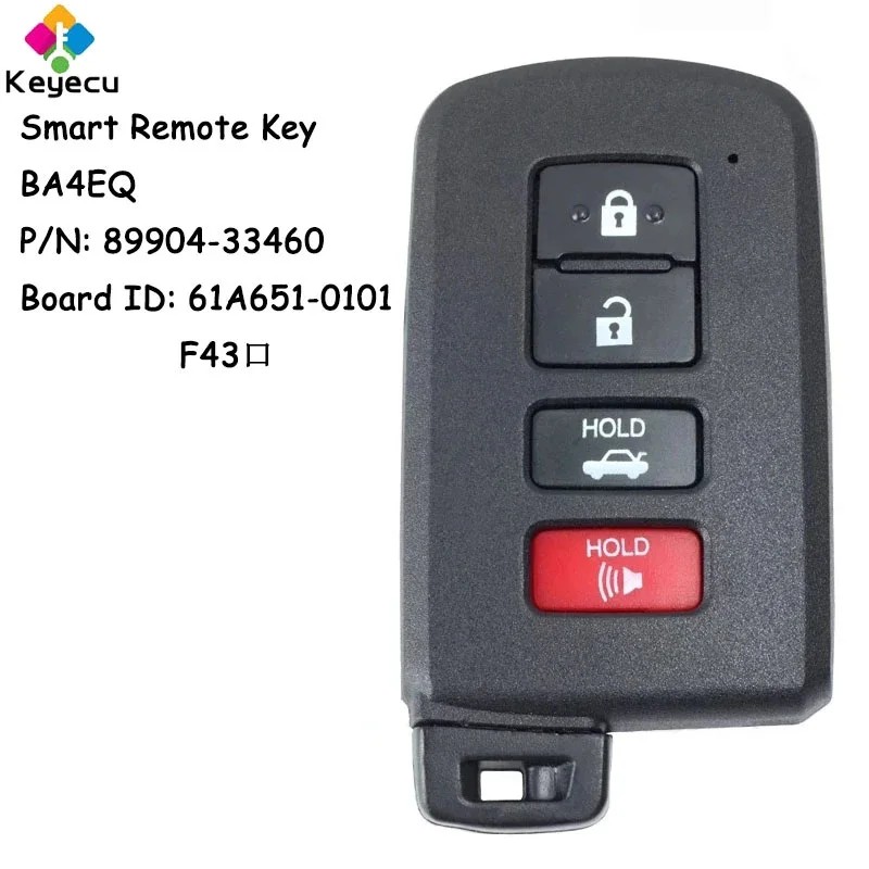 

KEYECU Smart Remote Car Key for Toyota Camry Avalon Aurion Corolla 2011 2012 2013 2014 2015 Fob BA4EQ Board: 61A651-0101 F43