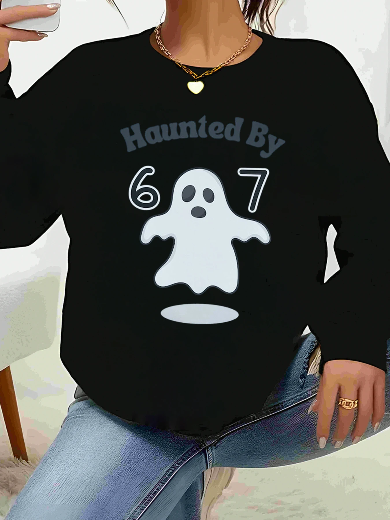 

Толстовка с длинными рукавами на Хэллоуин с привидениями 67 и принтом призраков, повседневная женская одежда