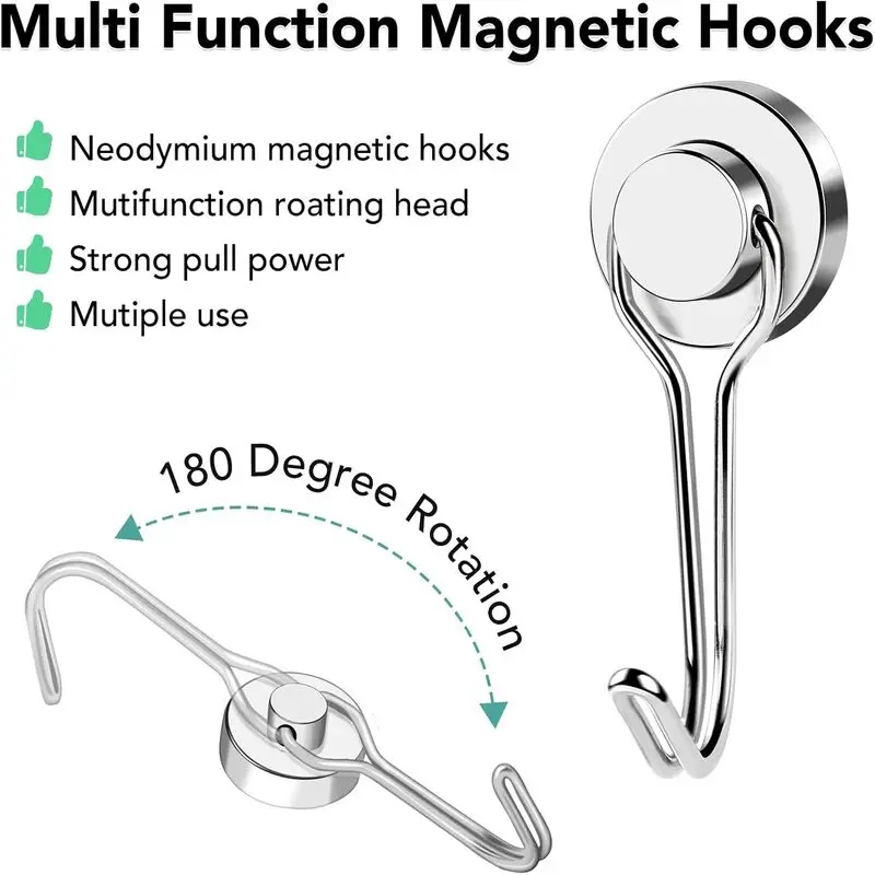 خطاف مغناطيسي متأرجح دوار قوي من SNG للتعليق، خطافات مغناطيسية نيوديميوم شديدة التحمل للرحلات البحرية والمطبخ والتخييم والباب والخزانة #4