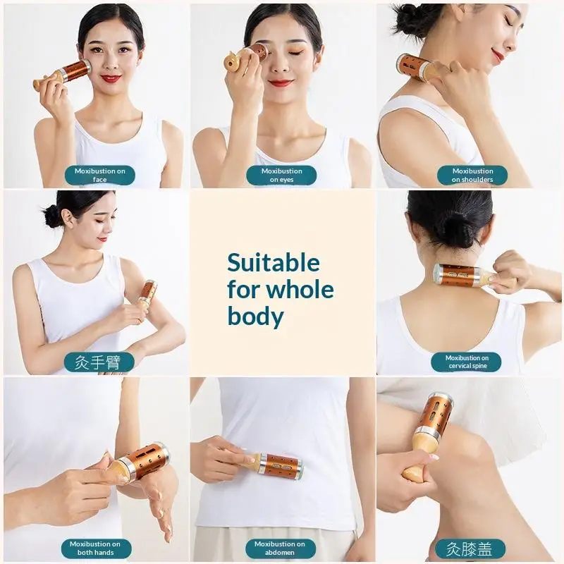 【H】Jade Moxibustion Stick Set with 360° Rotation, Raised Point Massage Gua Sha Tool, Facial Skincare Home Spa Relaxation