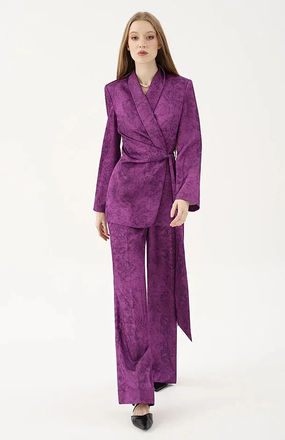 Women's Dresses Suit Gowns With Belt Elegant Peaked Lapel Jacket Coat And Pants For Female Satin 2 Pieces Suit Customized W222