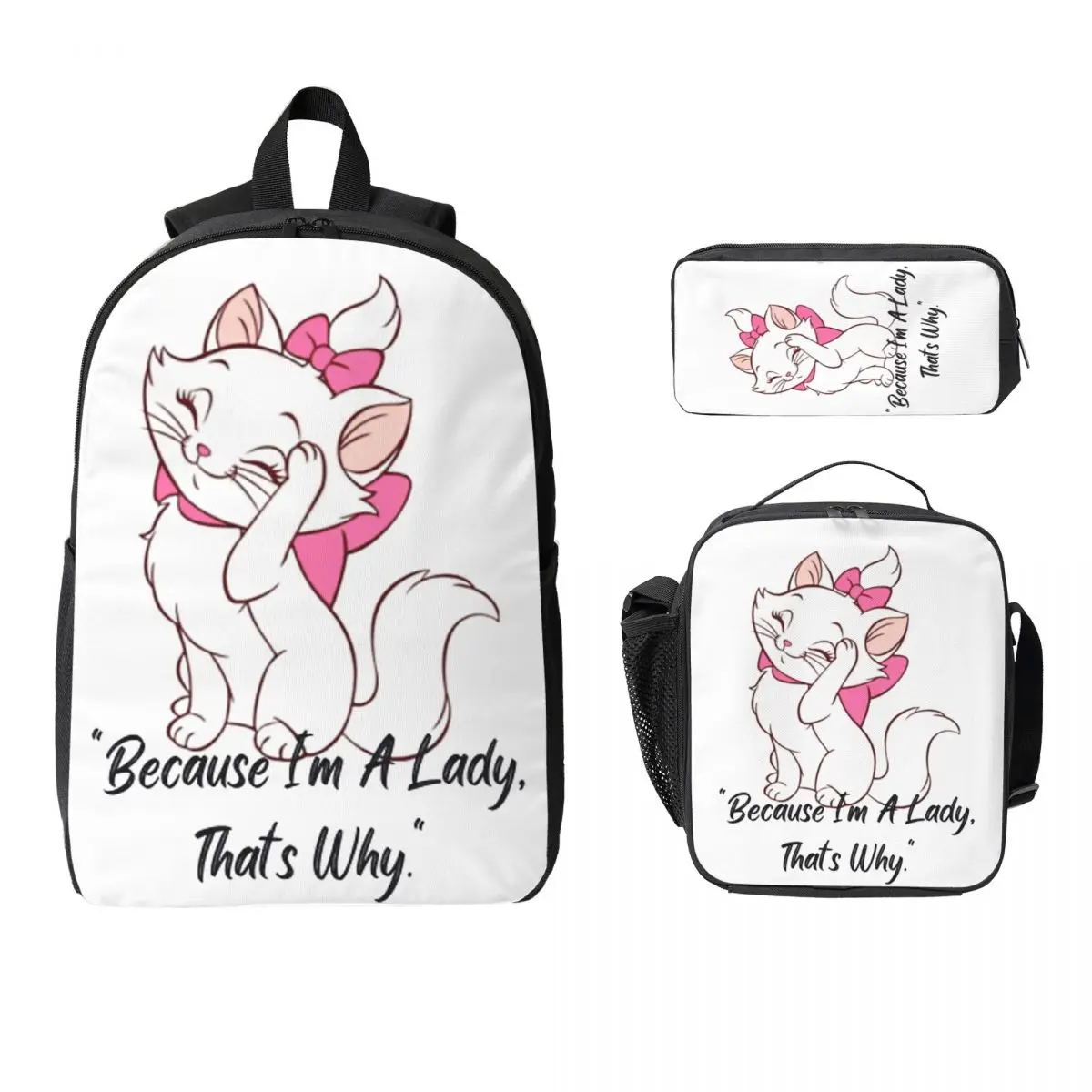 

Marie From Aristocats Backpack Student Boys Girls BookBag School Bag Laptop Shoulder Bags 3ps Insulated Lunch Bag Pencil Case