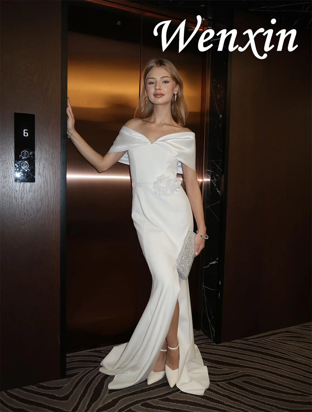 

Customized Formal White Evening Dress Temperament Off the Shoulder Flowers Homecoming Dresses Fashion Special Occasion Gowns
