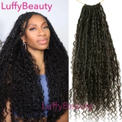 Crochet Boho Locs with Human Hair Curls Pre-looped Synthetic Dreadlocks Braids Hair Extensions Curly Full End for Women