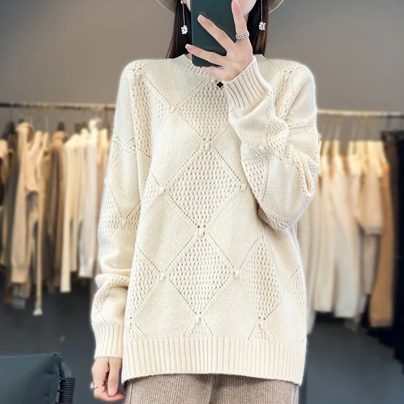 Winter dicke Frau Pullover neuen Stil Pullover weiblichen Pullover Langarm O-Ausschnitt lose große Tops 100% Wolle Strickkleid ung