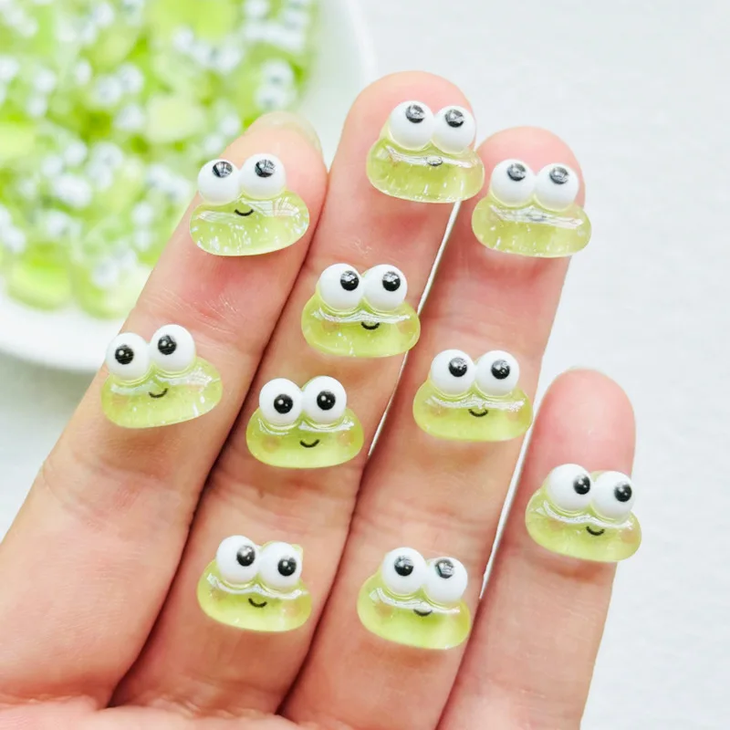 30 Pcs New Cute Mini Cartoon Big Eyes Frog Resin Figurine Crafts Flatback Cabochon Ornament Jewelry Manicure Making Accessories