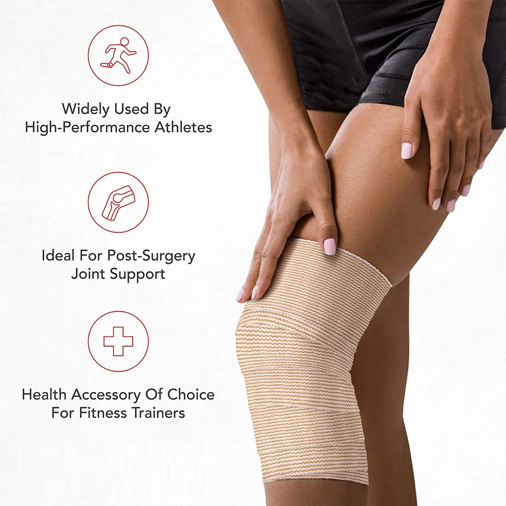 1 rouleau de bandage élastique rond de qualité supérieure, bandage de compression sans latex de coton rond avec auto-fermeture, support et premiers