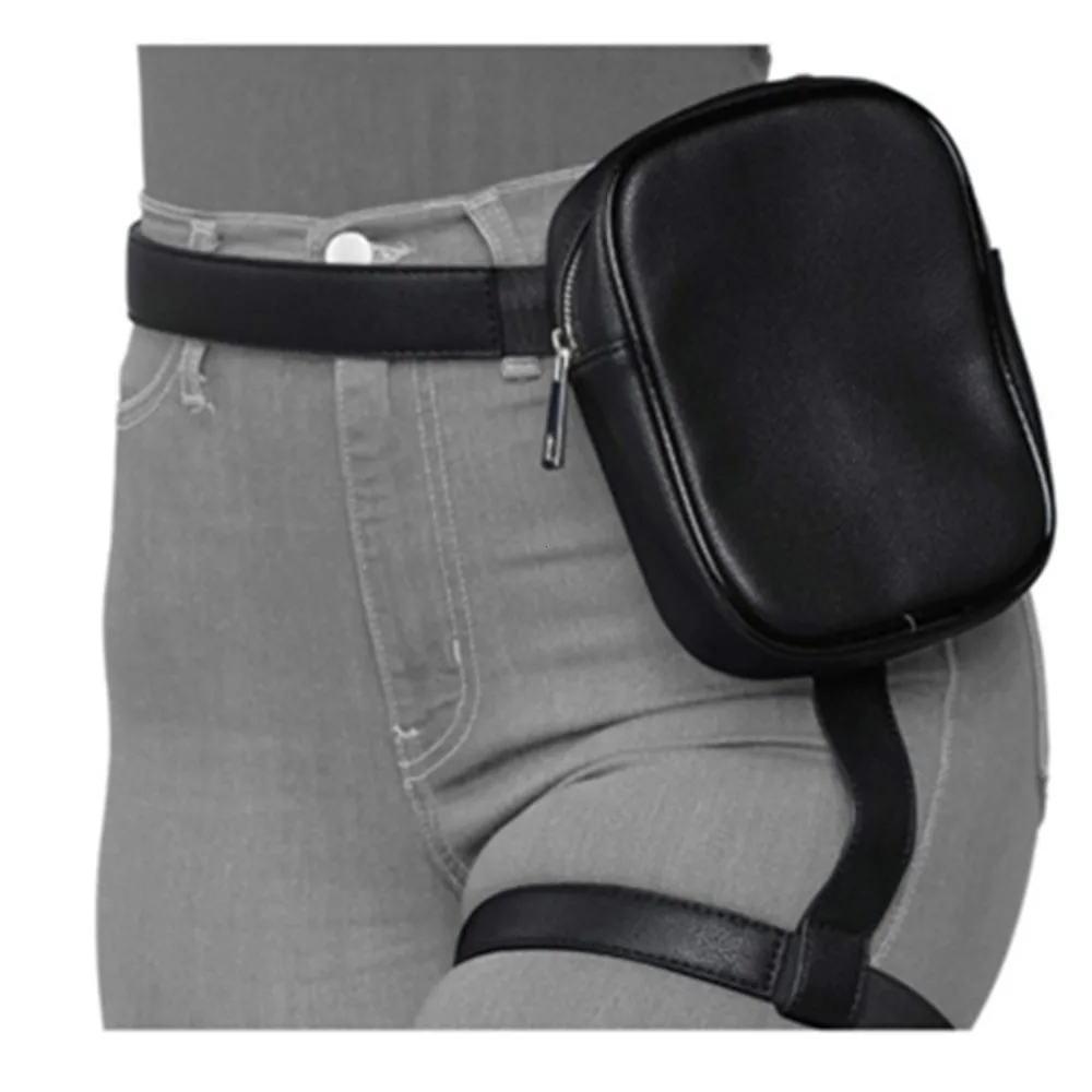 Trendy Stylish Black Women Waist Leg Belt Leather Cool Girl Bag Fanny Pack for Outdoor Hiking Motorcycle Сумка Мужская Leg Bag