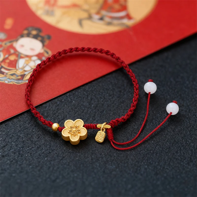 Lucky Peach Blossom Transfer-Perlenarmbänder für Frauen, glückliches rotes Seil, handgefertigte geflochtene Armbänder, Charm-Freundschaftsschmuck, Geschenke – Detail 2