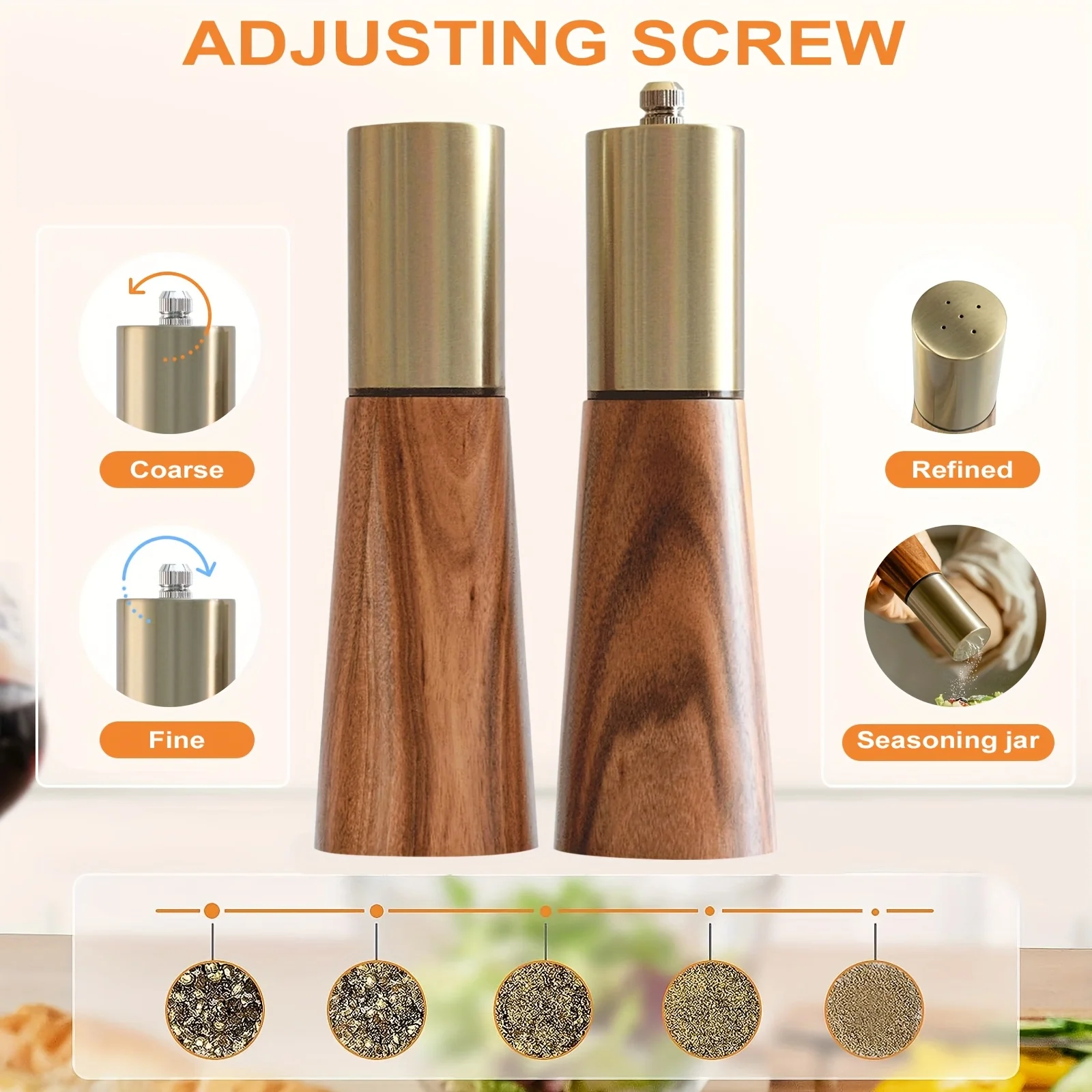 Wooden Pepper Grinder Manual Ceramic Core 304 Stainless Steel Multi Use Kitchen Tool for Salt Spices
