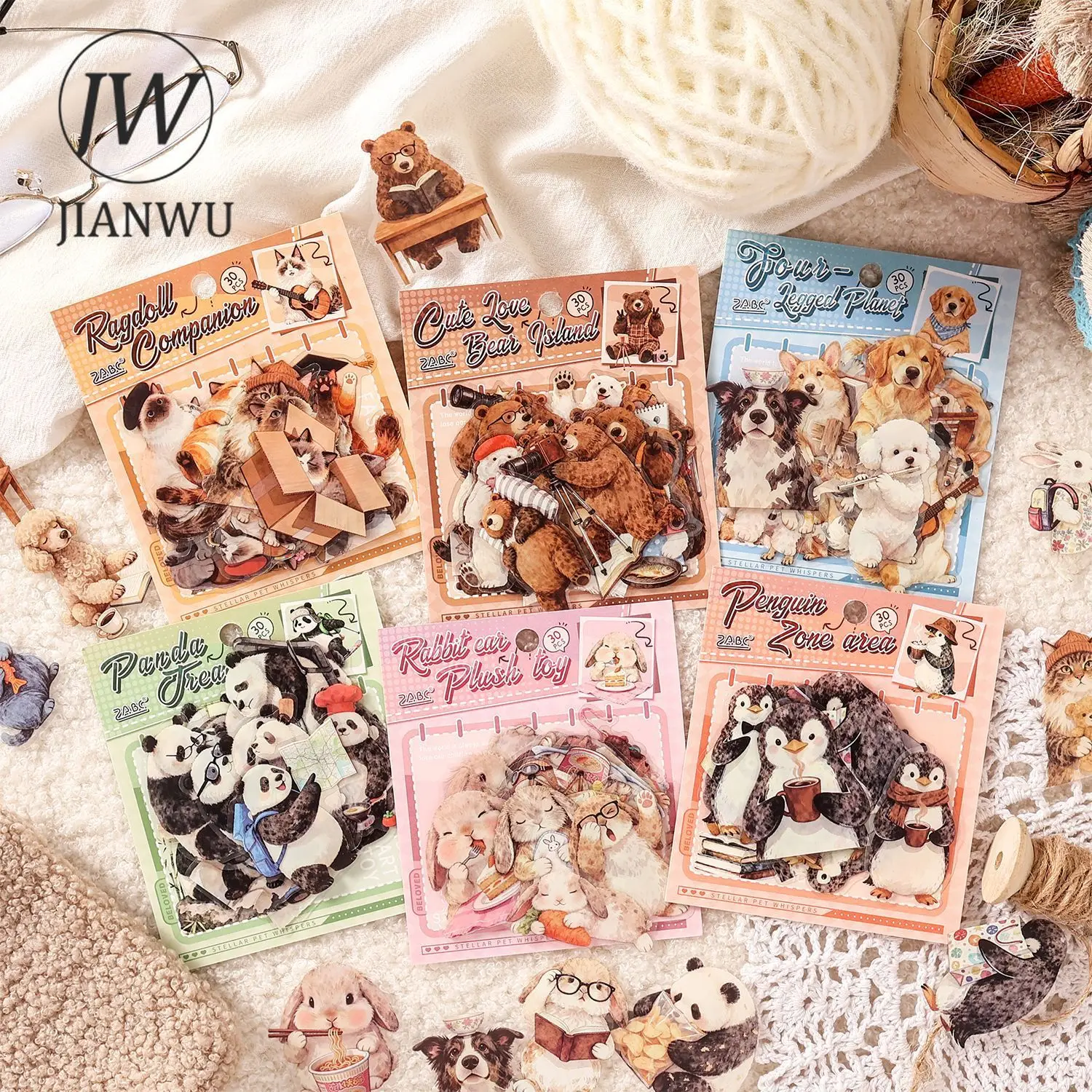 JIANWU Starry Pet Language Series Cute Animal Landscape Material Collage Scrapbooking PET Sticker Creative Journal Stationery view 2