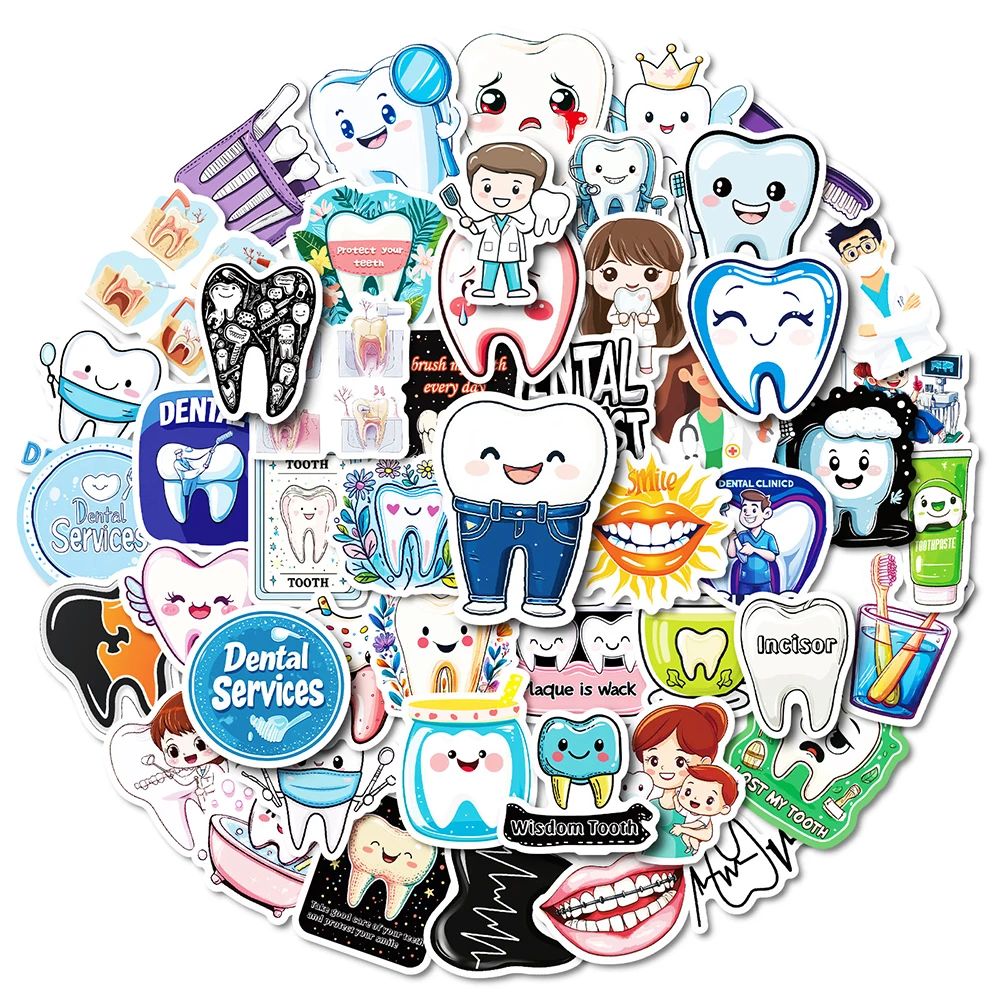 10/30/50pcs Cute Protect Teeth Cartoon Children Stickers Dentist Toothbrush Decals Luggage Laptop Phone Fun Graffiti Sticker Toy