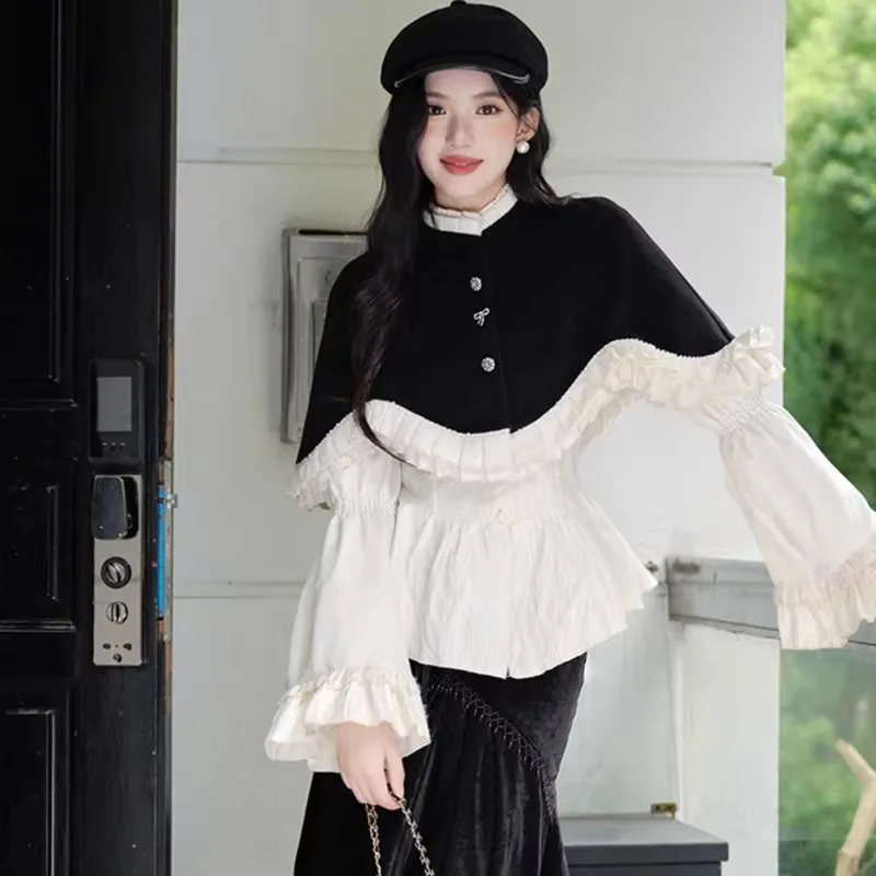 

Velvet Fish Tail Half Skirt Set Women's Autumn Winter Fashion Outerwear High Waist Pear Shape High Neck Long Sleeve Hoodie