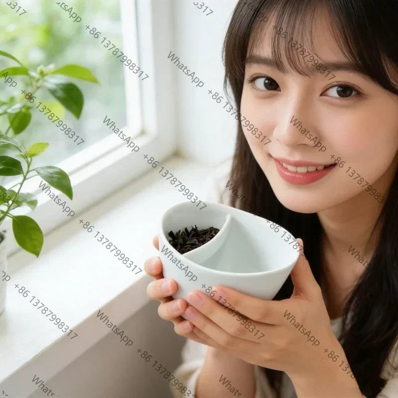 350ml Black Wobble Porcelain Tea Cup with Built-in Strainer, Unique Tilt Design Teacup, Gift for Tea Lovers