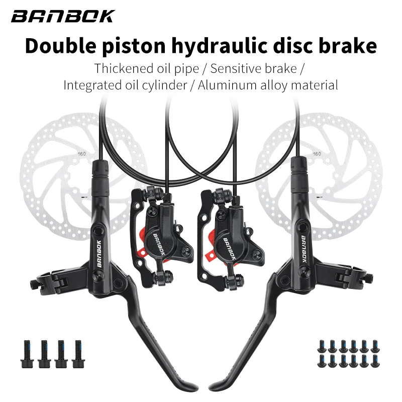 BANBOK MTB Bike Hydraulic Disc Brake 2 Piston Oil Pressure Caliper 800/1450mm Hose 160mm Rotors 3 Finger Lever Bicycle Parts