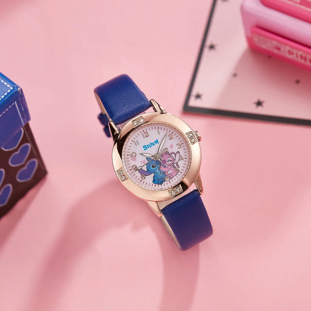 Disney Stitch Cartoon Ladies Girl Steel Belt Belt High Quality Diamond Set Quartz Watch Women's Watches Quartz kid Wristwatch