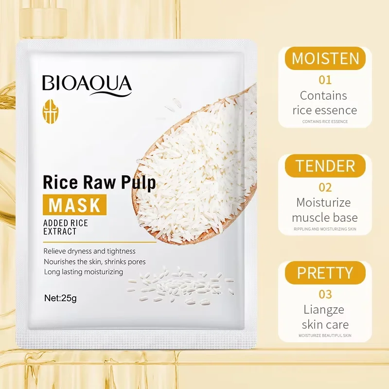 BIOAQUA Rice Raw Pulp Facial Masks skincare Moisturizing Firming Hydrating Face Mask Sheets Mask Korean Skin Care