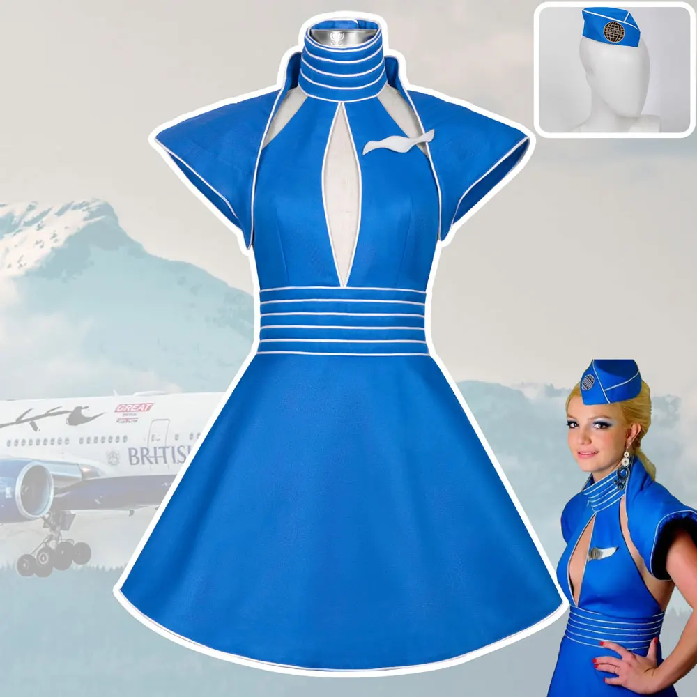 

Britney Cosplay Spears Slave 4 U Costume Britney Stewardess Uniform Women Stage Performance Dress Skin for Halloween Carnival