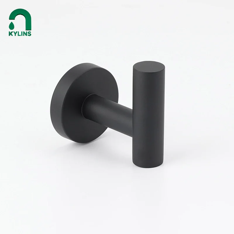 

KYLINS SUS304 Bath Hand Towel Rack Bathroom Wall Matte Black Robe Hook Hanger Clothes Coat Holder Bathroom Wall-mounted Bath