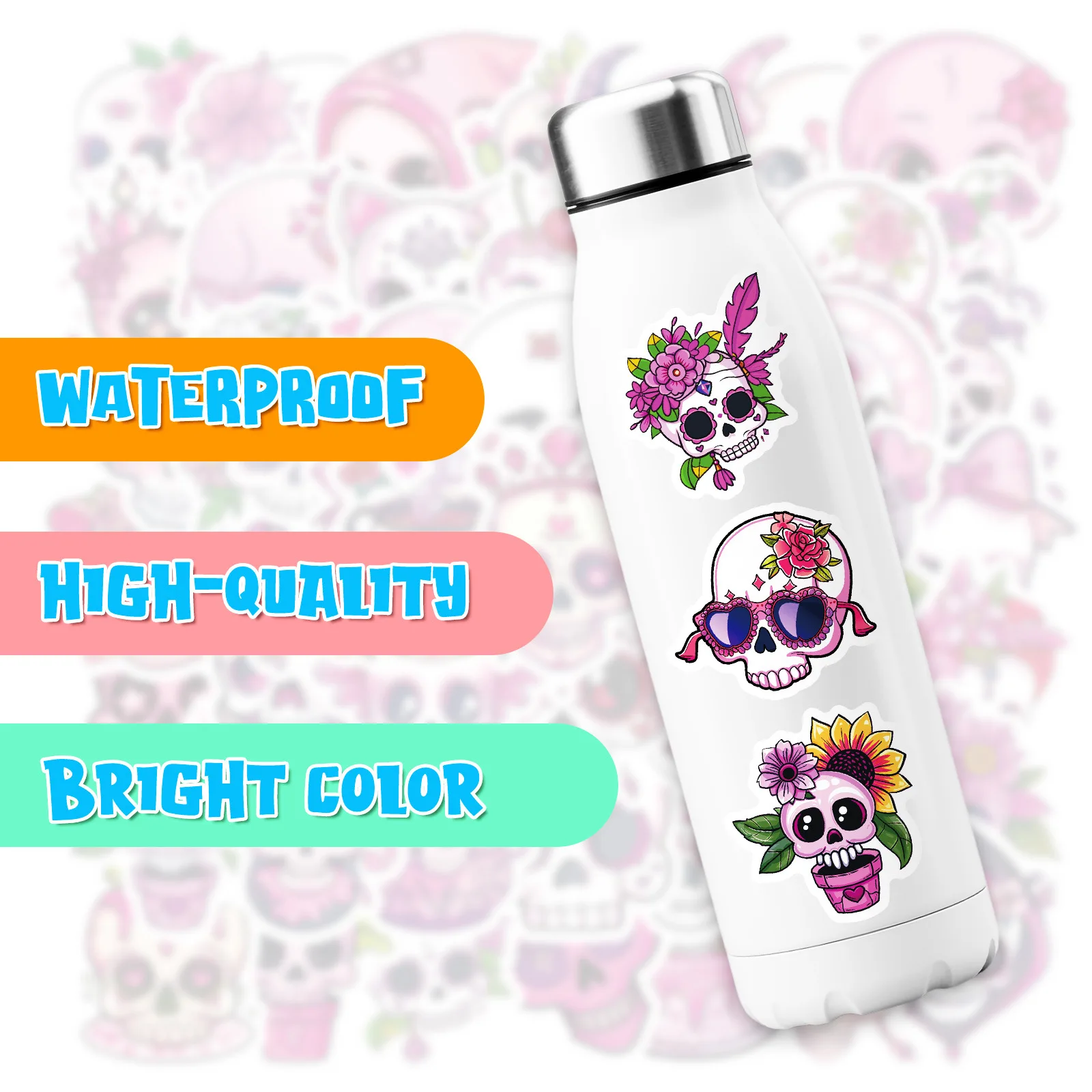 10/30/50PCS Teschio Rosa Del Fumetto Adesivo Ragazza Halloween Decalcomanie Graffiti Impermeabile FAI DA TE Scrapbook Bagagli Del Computer Portatile Del Telefono Auto bici giocattolo