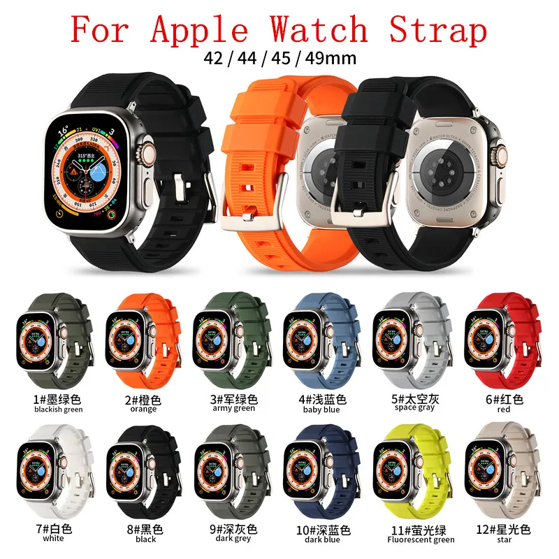 

Silicone Strap For Apple Watch 42mm 44mm 45mm 49mm 41mm 40mm 38mm watchband for iWatch series 5 6 4 3 7 se 8 Ultra Bracelet