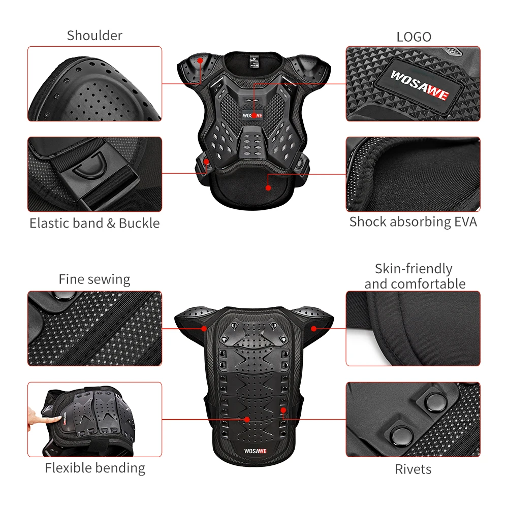 WOSAWE Kids Chest Vest Motocross Waistcoat Motorcycle Chest Back Shoulder Vest Child Cycling Racing Skateboarding