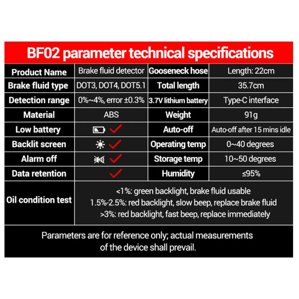 جهاز اختبار فرامل السيارات مع كشف دقيق للرطوبة في DOT3 4 5 1 سائل الفرامل وميزة قياس درجة الحرارة #3