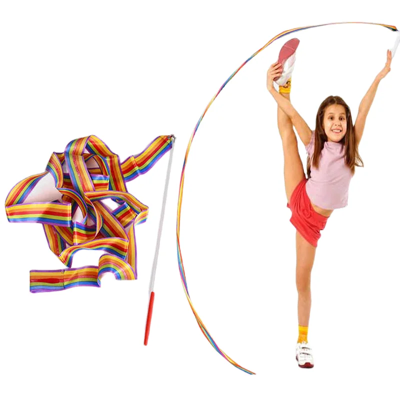 5Pcs 4m Artistic Gymnastics Ribbon with Rod Colorful Children Dance Ribbon Toys Outdoor Sports Performance Props Kids Gifts