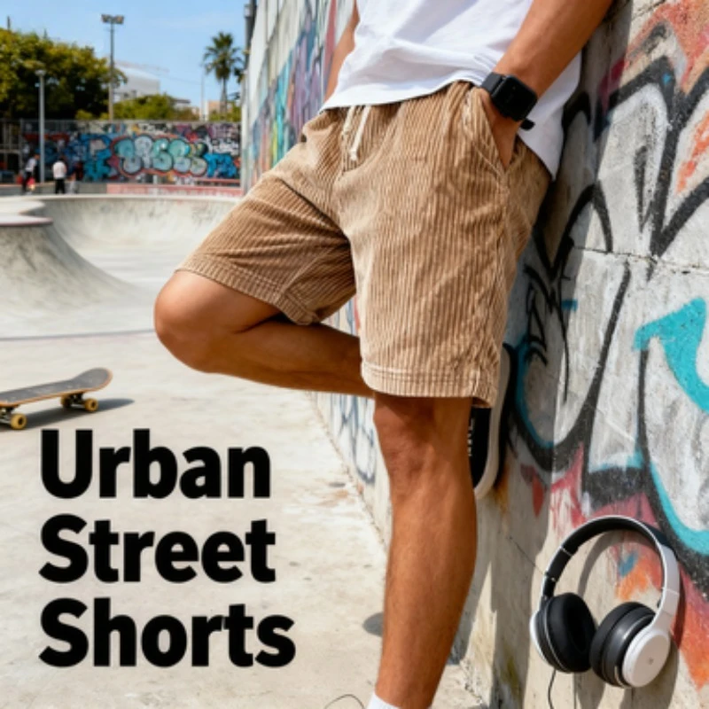 

Vintage Men's Corduroy Lace - Up Fashion Casual Shorts