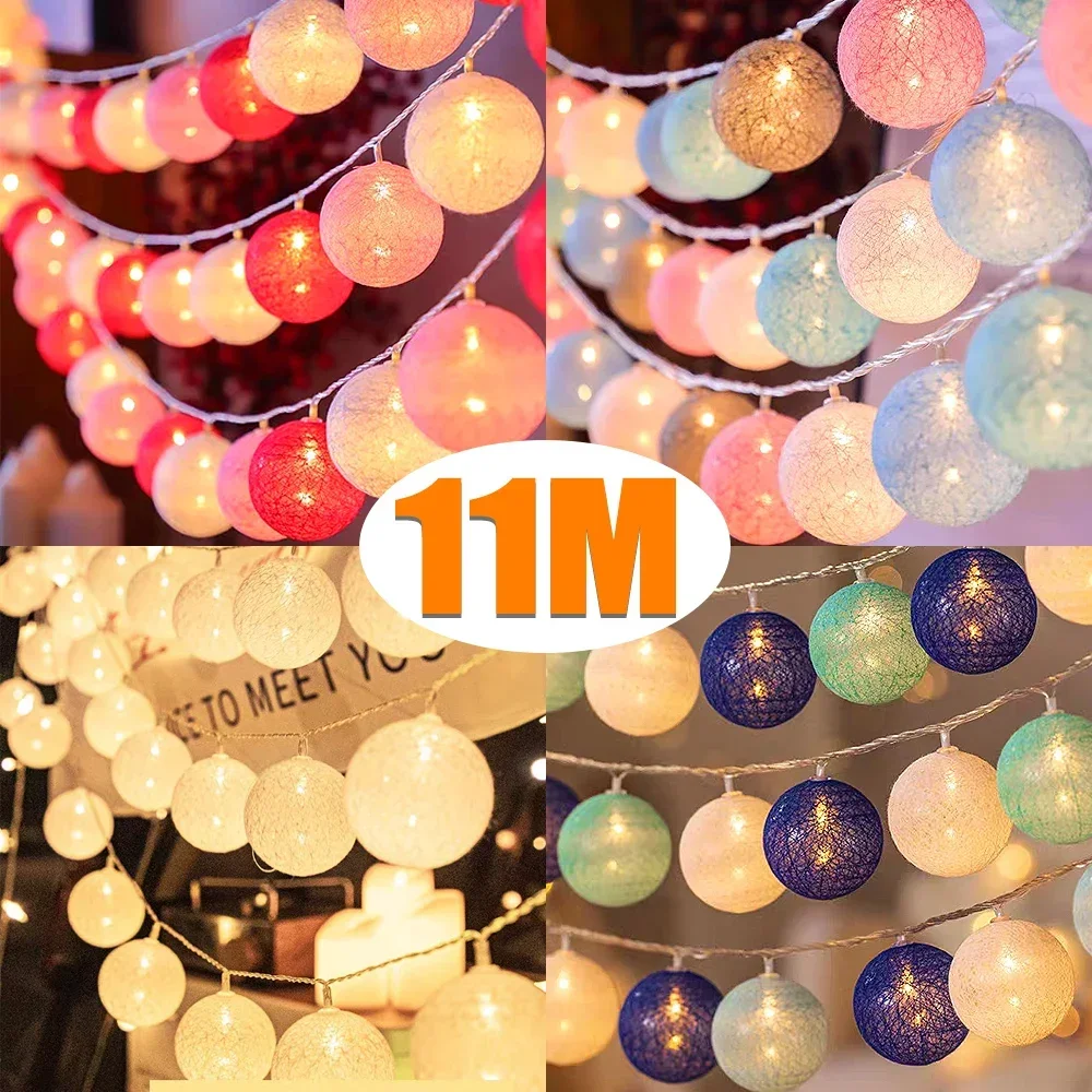 LED Cotton Rattan Ball Lighting Strings Fairy Garland String Lights Wedding Party Christmas Outdoor Garden Decoration Lamp Bulb