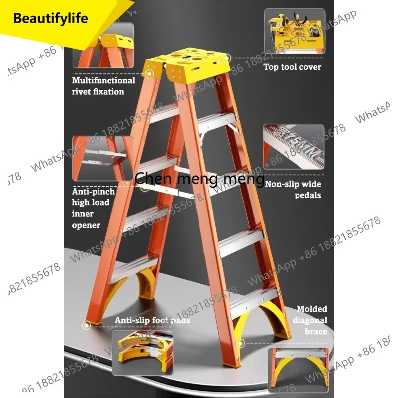 A55 Fiberglass Herringbone Ladder Anti Slip Design Insulated Top for Electrician Power Repair and Maintenance Work