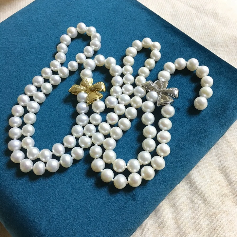 

New Natural South Sea Round Pearl Necklace 925s, Bow Necklace 18inch, AAAA8-9mm