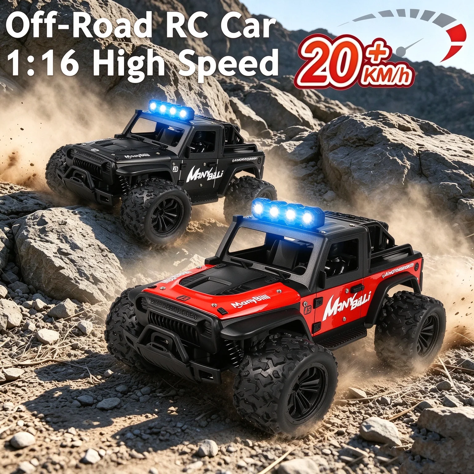 1:16 High Speed RC Off Road Car 20KM/H 2.4G Remote Control Buggy With LED Light All Terrain Climbing RC Truck Toy Gifts For Boys