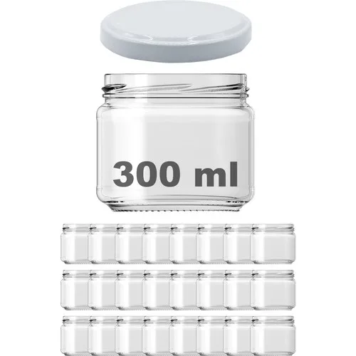 Afracam 300 ml. Metal White Clear Glass Jars With Lid 24 Pcs