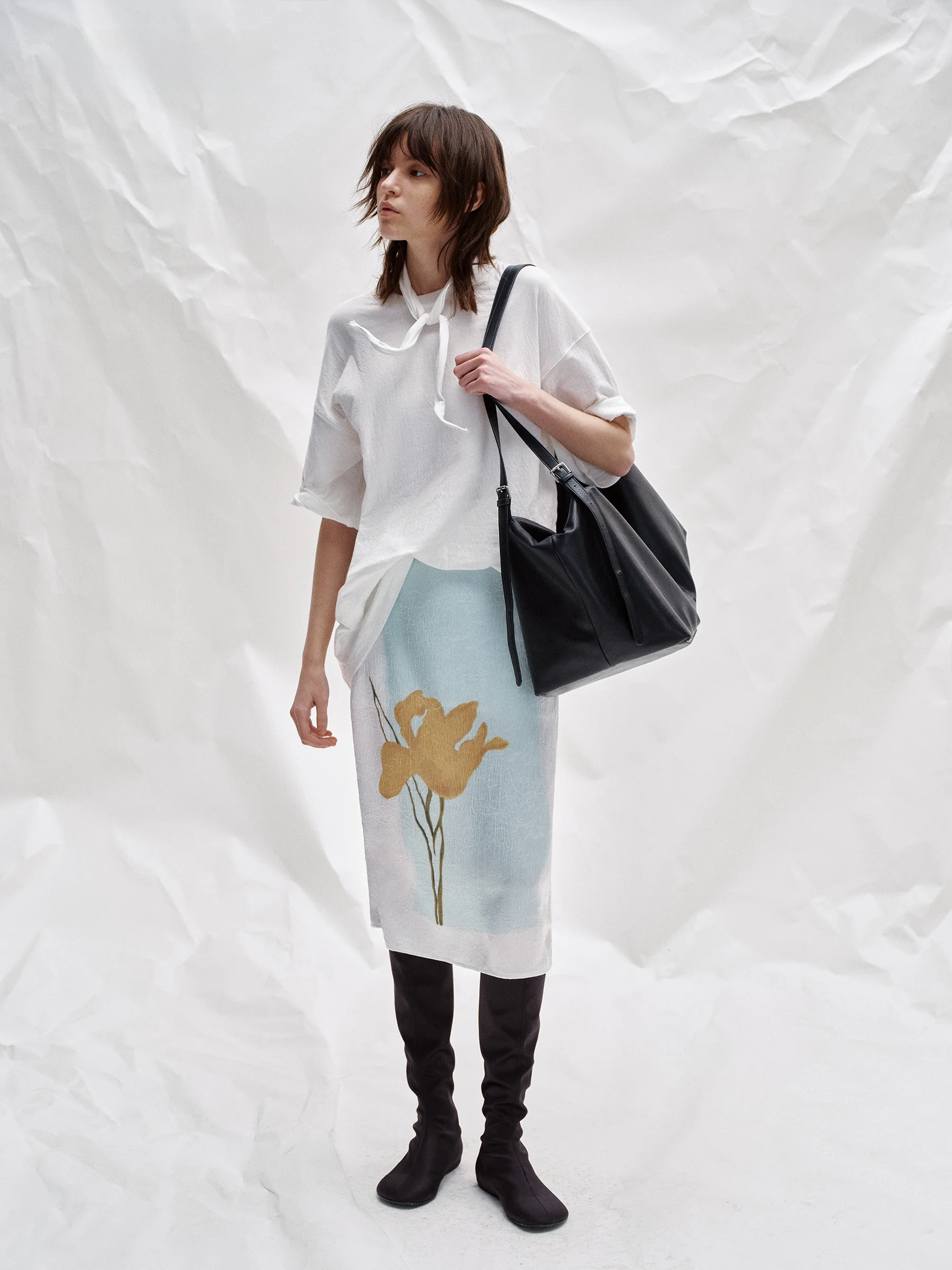 

Romantic Print Casual f Skirt Pearl Texture Long Dr Lightweight Breathable Polyester Fiber mid Waist Side Zipper