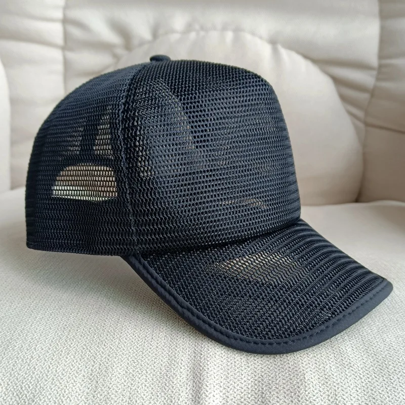 Full mesh hat for men's summer breathable baseball cap shade large size Black hat  Causal peaked cap big head circumference 62cm