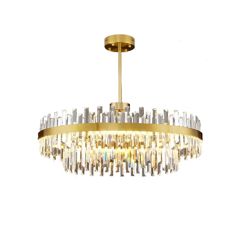 

Gold Modern Crystal Pendant Lamp Led Home Decoration Ceiling Chandelier 2 Ring for Bedroom Dining Room Kitchen Lampara De Techo