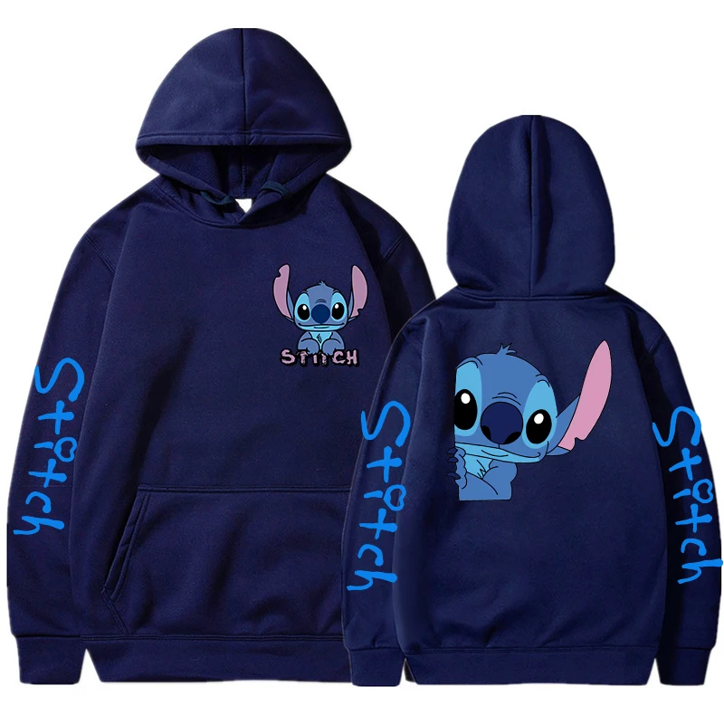 Vintage Winter Disney Stitch Hoodies Women Harajuku Cute Anime Sweatshirt Manga Streetwear Hoody Female Unisex