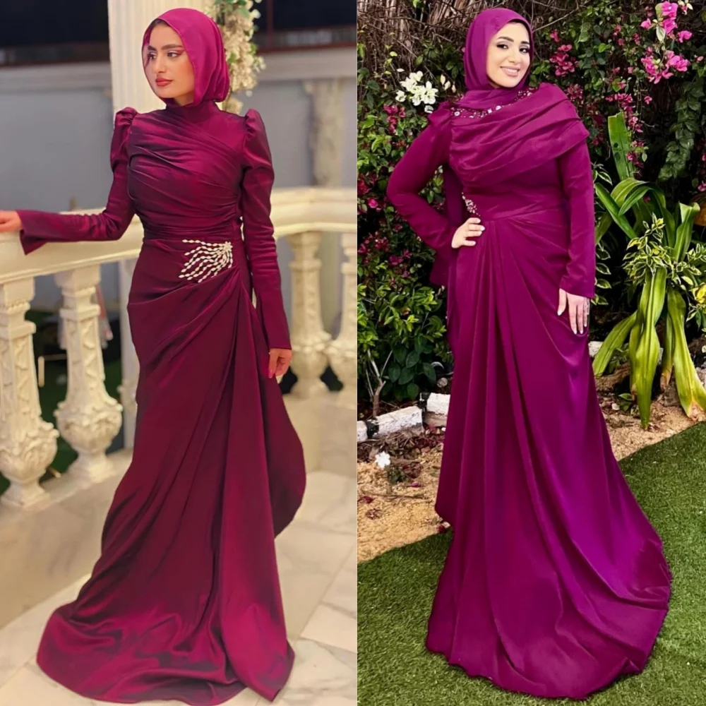 

Customized Pastrol Unisex Jersey Sequined Pleat A-line Scoop Neck Long Dresses Bespoke Occasion High Quality